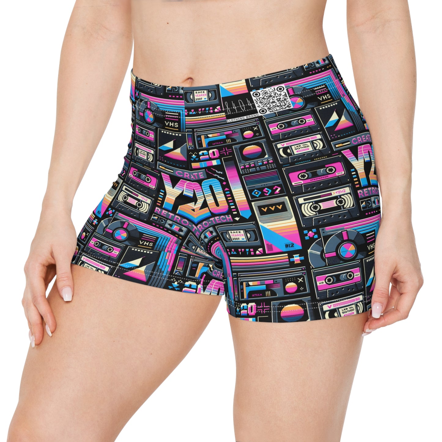 Digital Nostalgia Tech-Inspired Retro Fusion Women's Shorts - 8404 Design-65