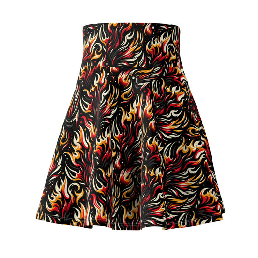 Fire & Flames Bold Streetwear Statement Women's Skater Skirt - 8404 Design-60
