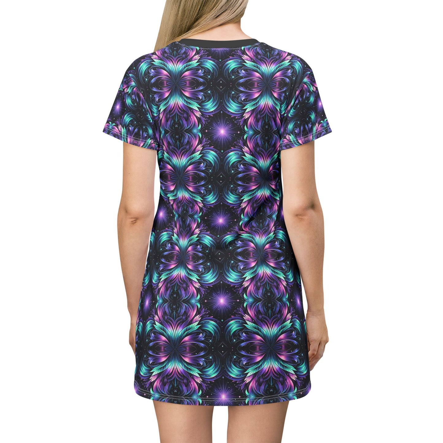 Iridescent Dream Futuristic Tech T-Shirt Dress - 8404 Design-60