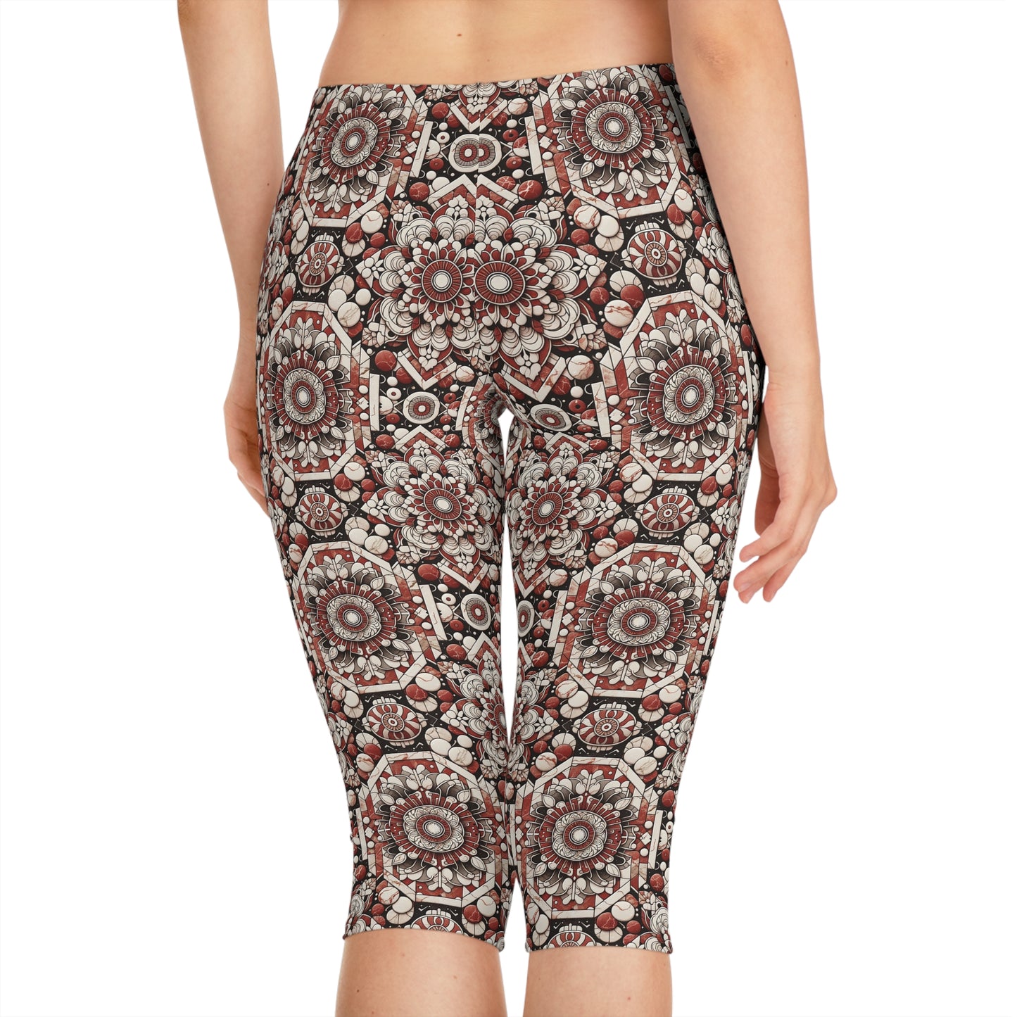 Neo Jomon Sculptural Aesthetics Artisanal Streetwear Women's Capri Leggings - 8404 Design-55