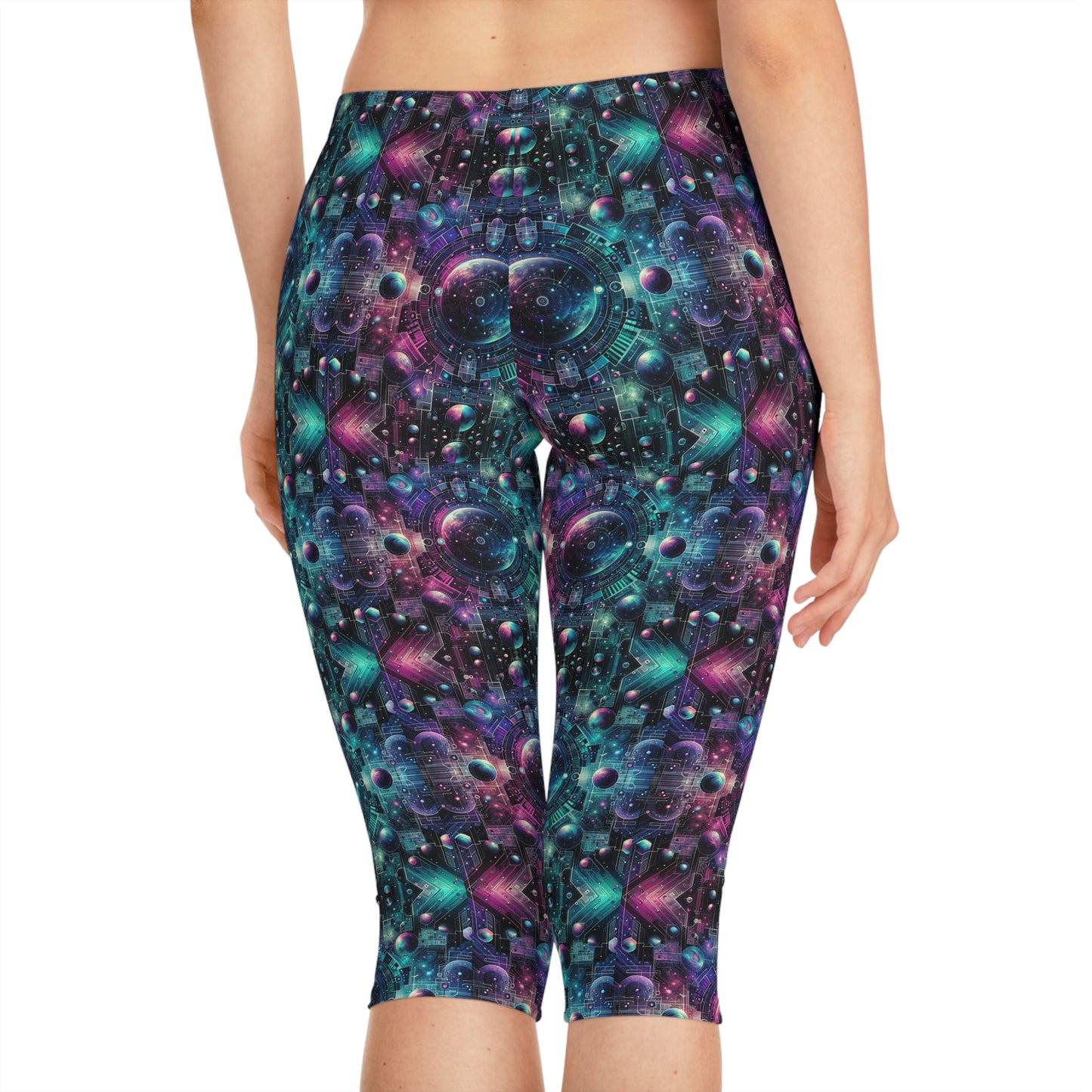 Galactic Hues Tech-Forward Cosmic Fusion Women's Capri Leggings - 8404 Design-59