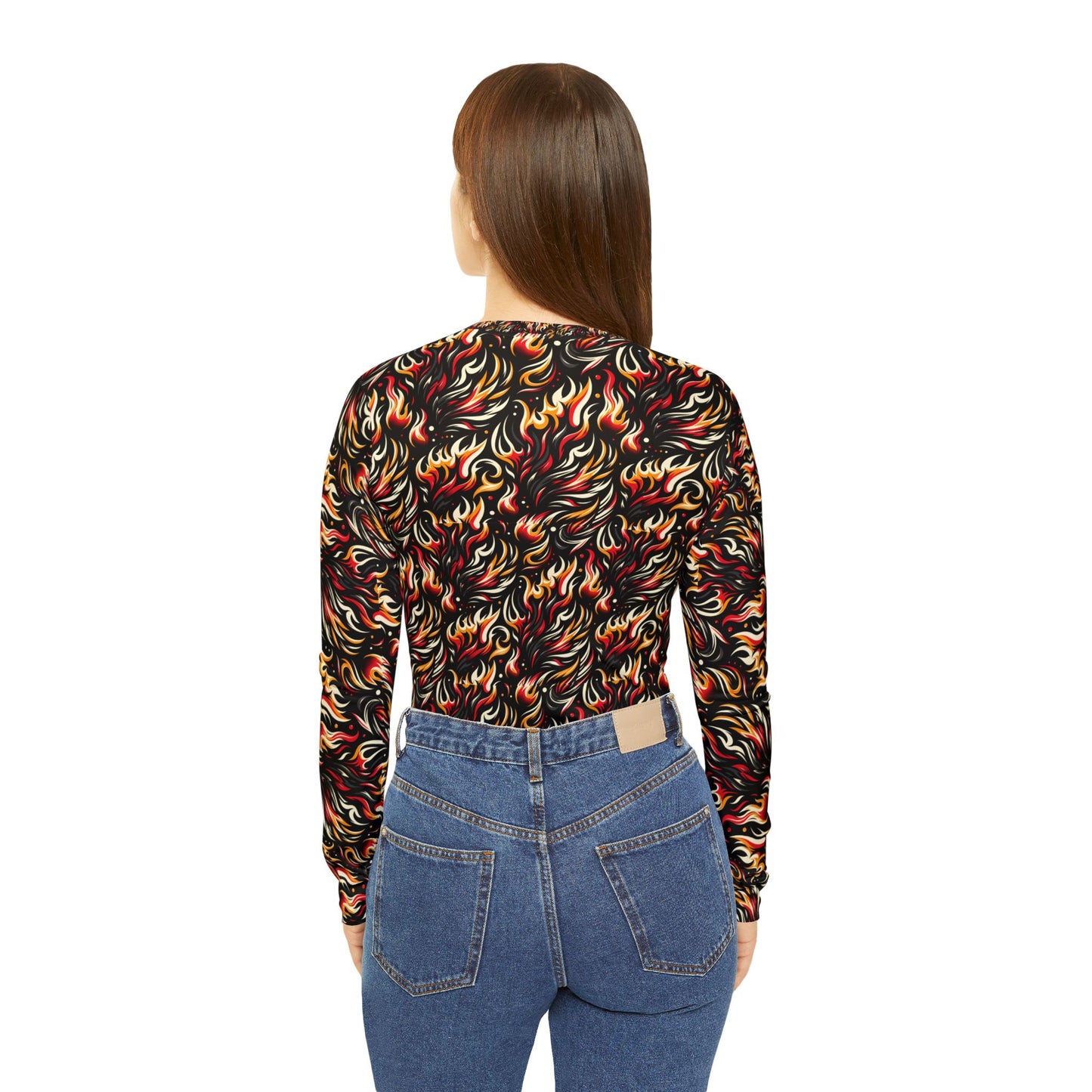 Fire & Flames Bold Streetwear Statement Women's Long Sleeve V-Neck Shirt - 8404 Design-60