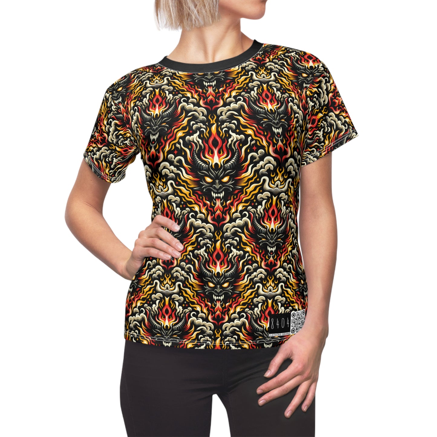 Flame Graphics Maximalist Streetwear Women's Cut & Sew Tee - 8404 Design-59