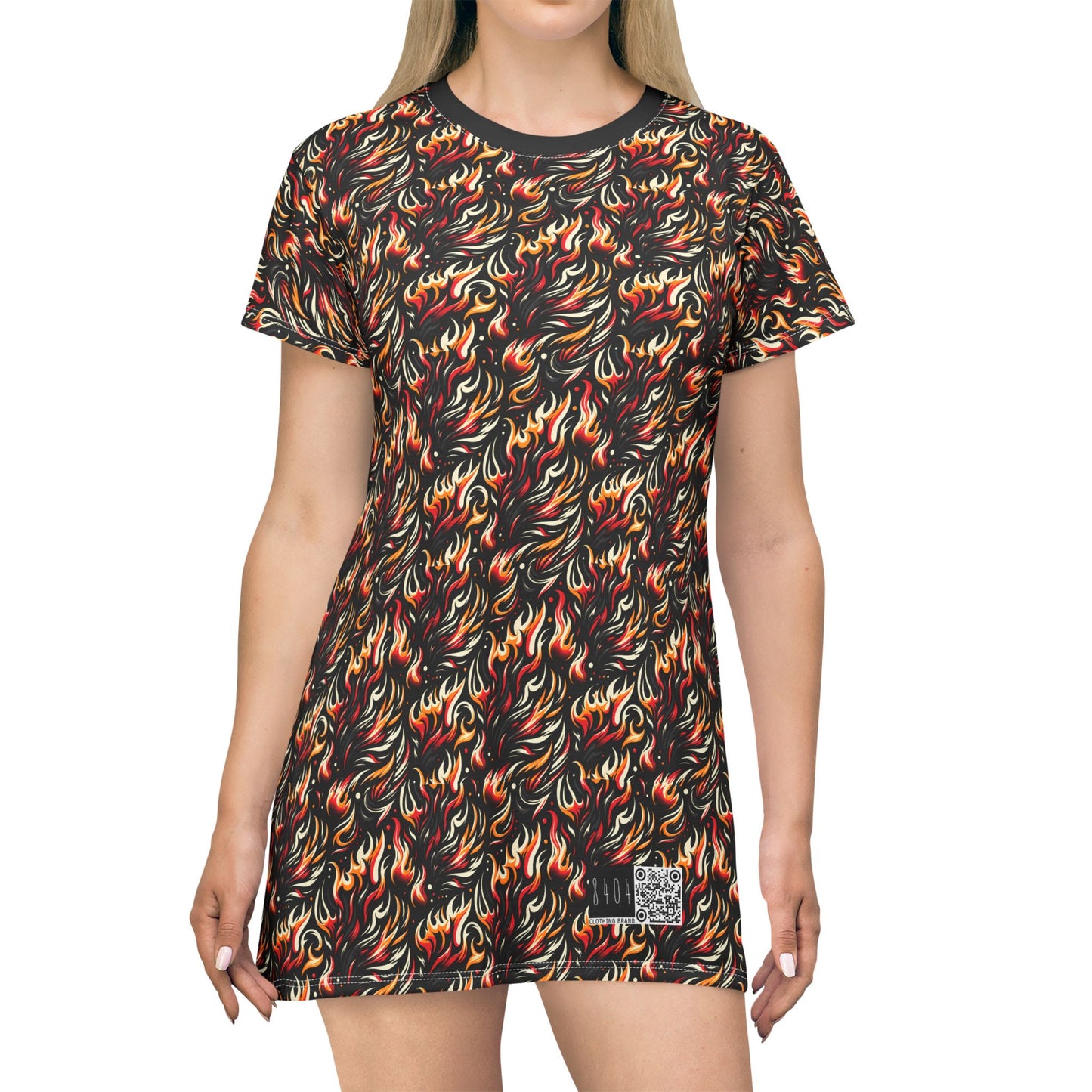 Fire & Flames Bold Streetwear Statement T-Shirt Dress - 8404 Design-60