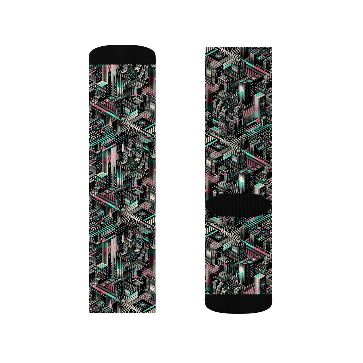 Digital Dreamland Tech-Inspired Streetwear Sublimation Socks - 8404 Design-51