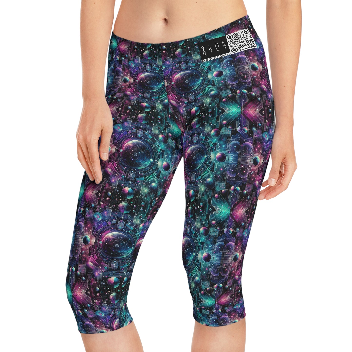 Galactic Hues Tech-Forward Cosmic Fusion Women's Capri Leggings - 8404 Design-59