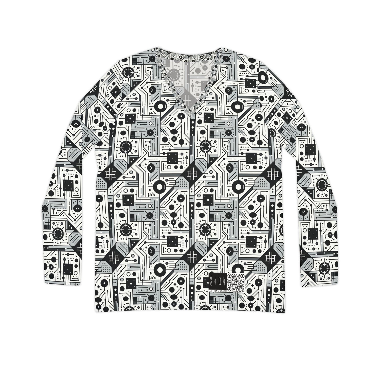 Digital Minimalism Minimalist Tech Women's Long Sleeve V-Neck Shirt - 8404 Design-48