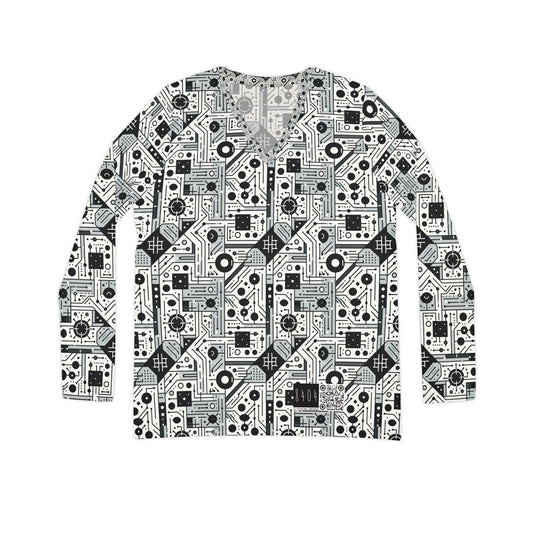 Digital Minimalism Minimalist Tech Women's Long Sleeve V-Neck Shirt - 8404 Design-48
