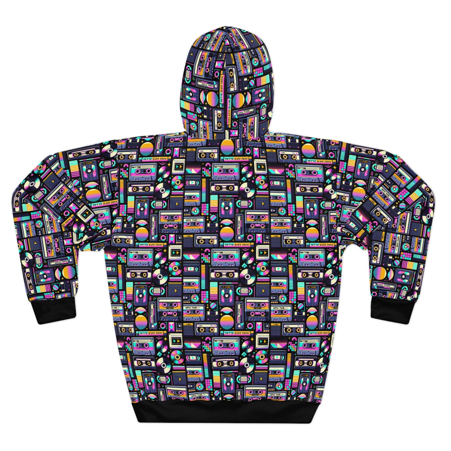 Digital Nostalgia Tech-Inspired Retro Fusion Pullover Hoodie - 8404 Design-48