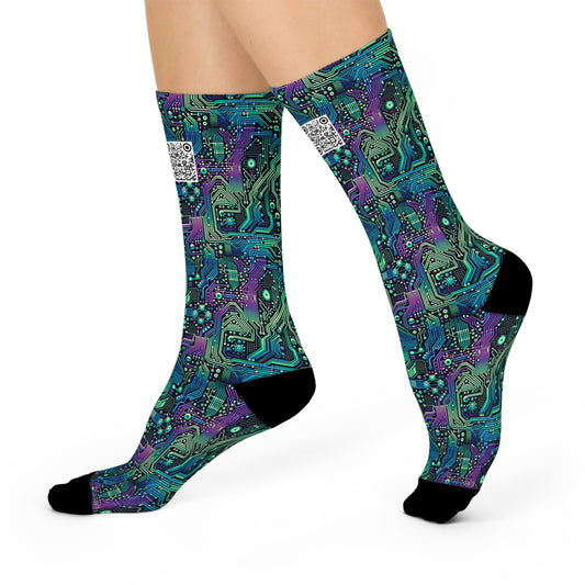 Tech-Infused Neon Tech-Forward Streetwear Cushioned Crew Socks - 8404 Design-66