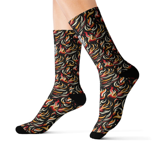 Fire & Flames Bold Streetwear Statement Sublimation Socks - 8404 Design-60