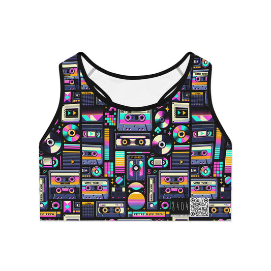 Digital Nostalgia Tech-Inspired Retro Fusion Sports Bra - 8404 Design-48
