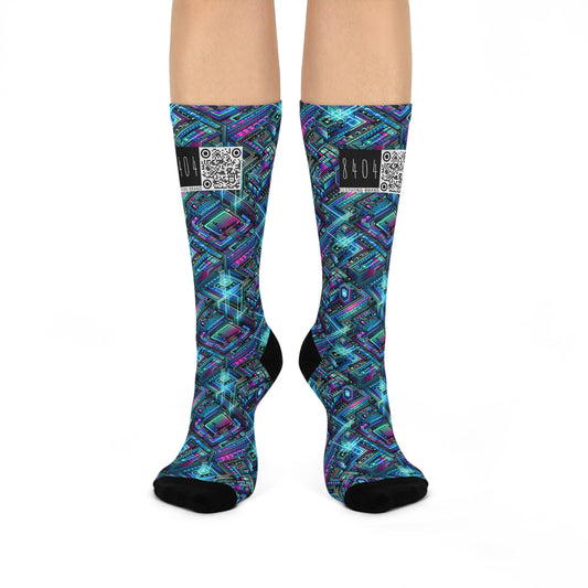 Digital Dreamland Futuristic Tech Aesthetic Cushioned Crew Socks - 8404 Design-42