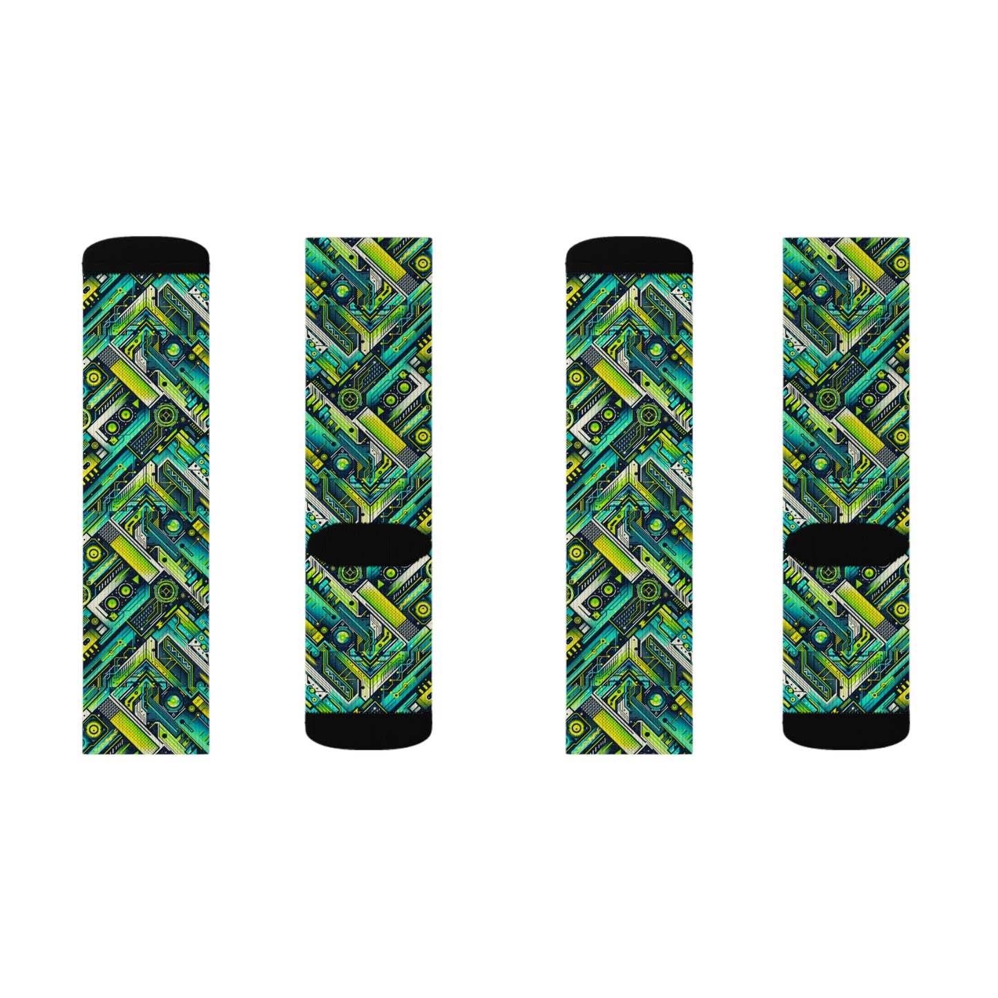 Tech-Infused Neon Tech-Forward Streetwear Sublimation Socks - 8404 Design-52