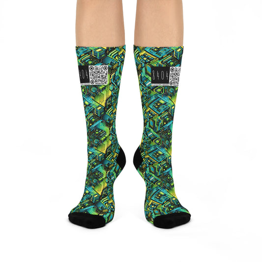 Tech-Infused Neon Tech-Forward Streetwear Cushioned Crew Socks - 8404 Design-38