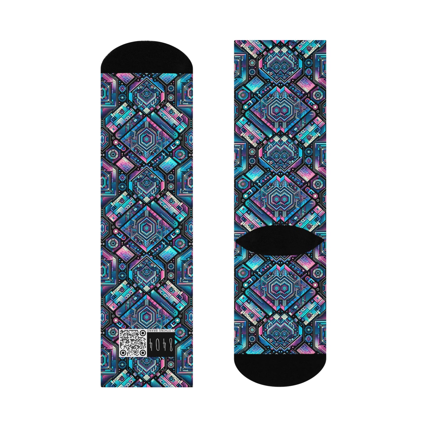 Digital Dreamland Futuristic Tech Aesthetic Cushioned Crew Socks - 8404 Design-46