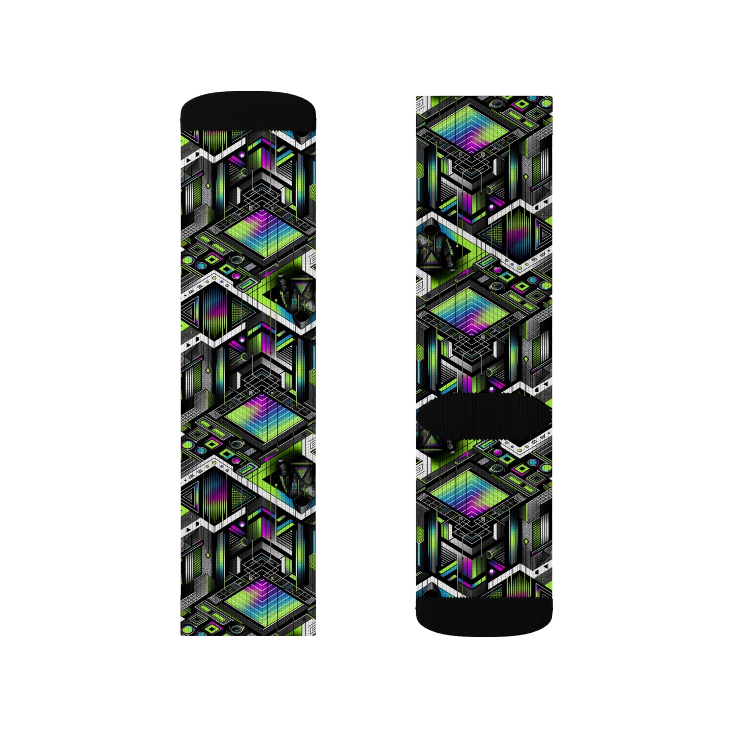 Retro Futurism Graphics Tech-Forward Streetwear Sublimation Socks - 8404 Design-52