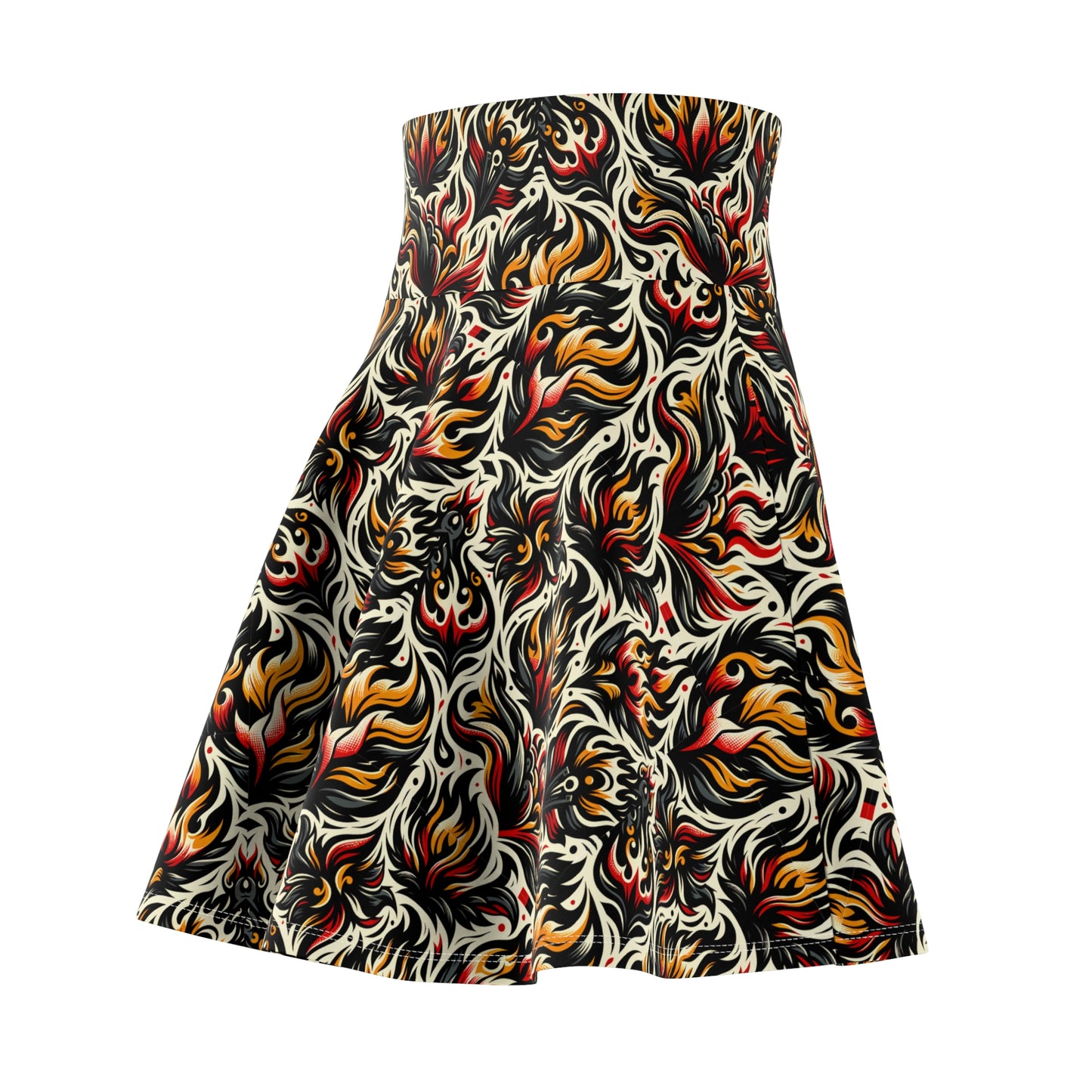 Fire & Flames Bold Streetwear Statement Women's Skater Skirt - 8404 Design-57