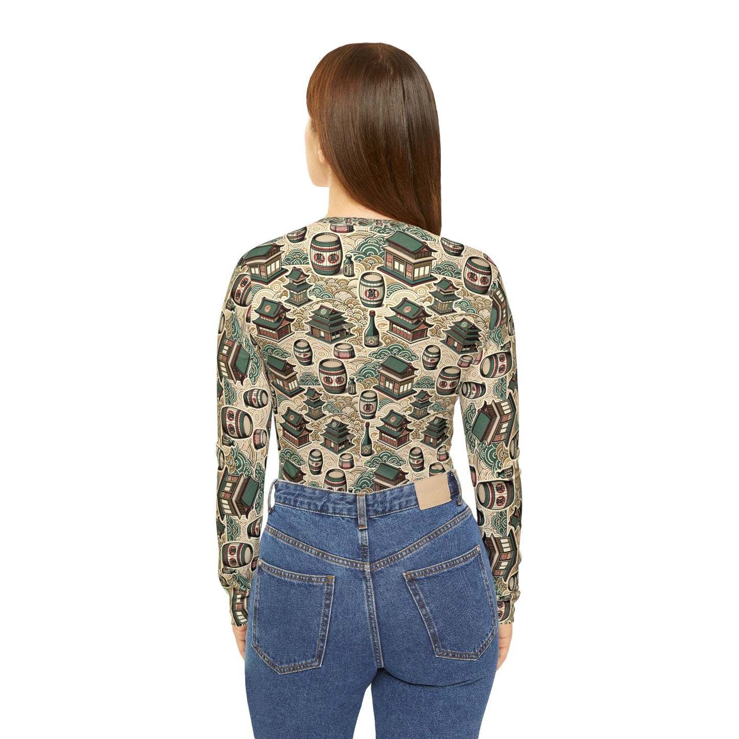 Cultural Artisanal Fusion Contemporary Cultural Elegance Women's Long Sleeve V-Neck Shirt - 8404 Design-68