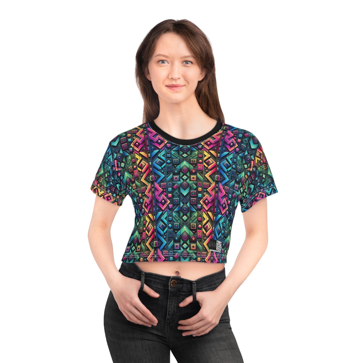 Tech-Inspired Graphics Cyberpunk Cool Crop Tee - 8404 Design-58