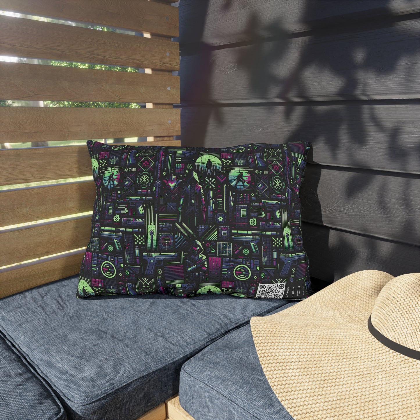 Tech Noir Futuristic Cyberpunk Outdoor Pillow - 8404 Design-63