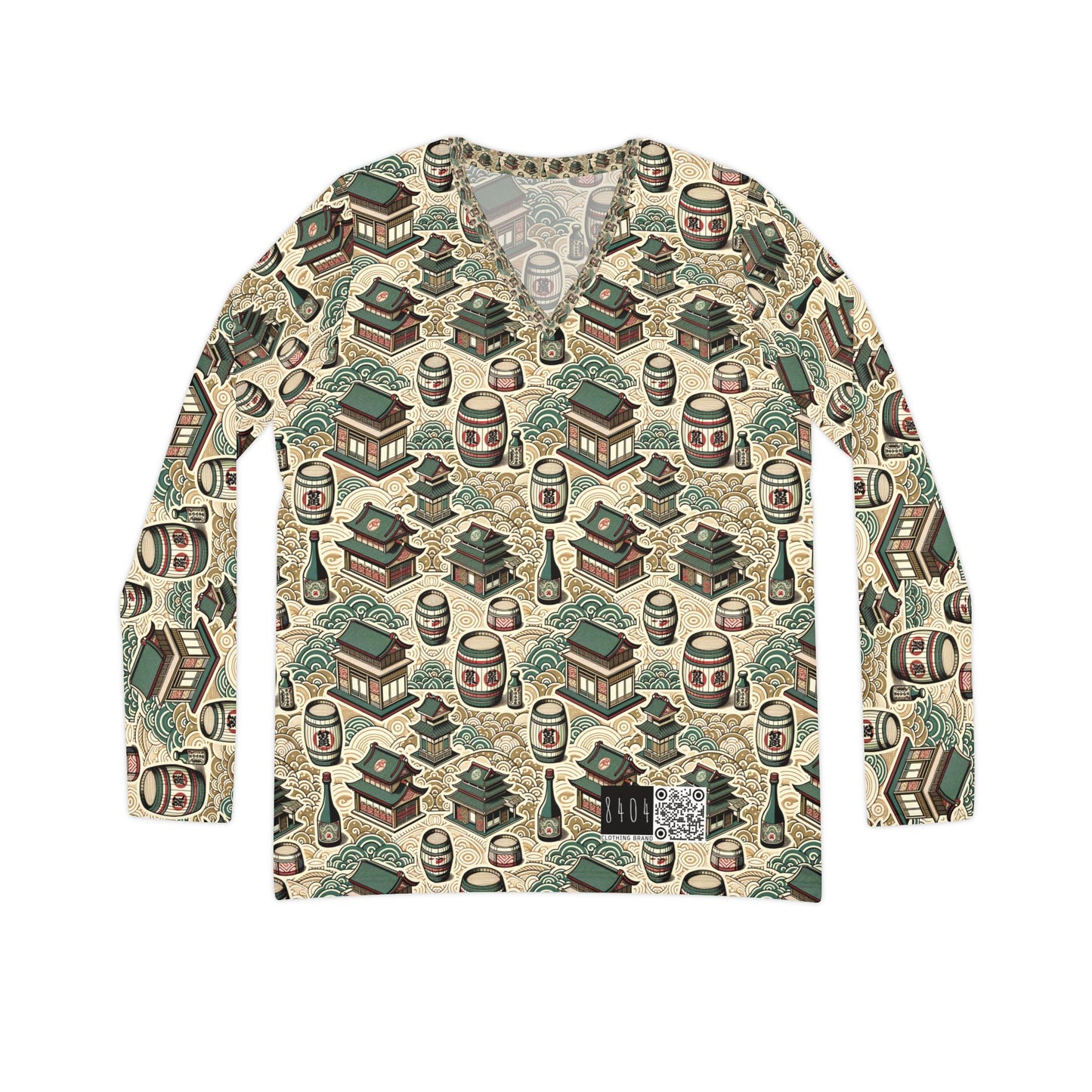 Cultural Artisanal Fusion Contemporary Cultural Elegance Women's Long Sleeve V-Neck Shirt - 8404 Design-68