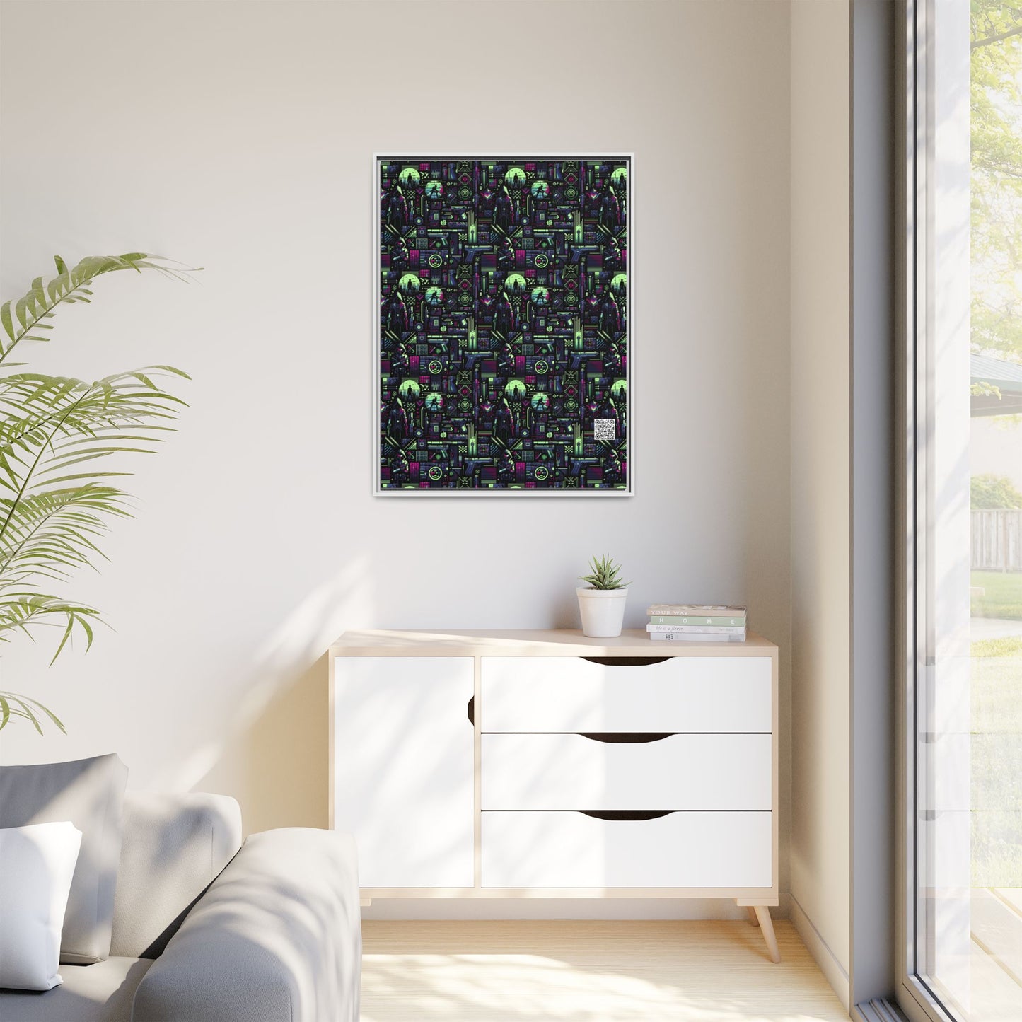 Tech Noir Futuristic Cyberpunk Matte Canvas, Framed (multi-Color) - 8404 Design-63 A