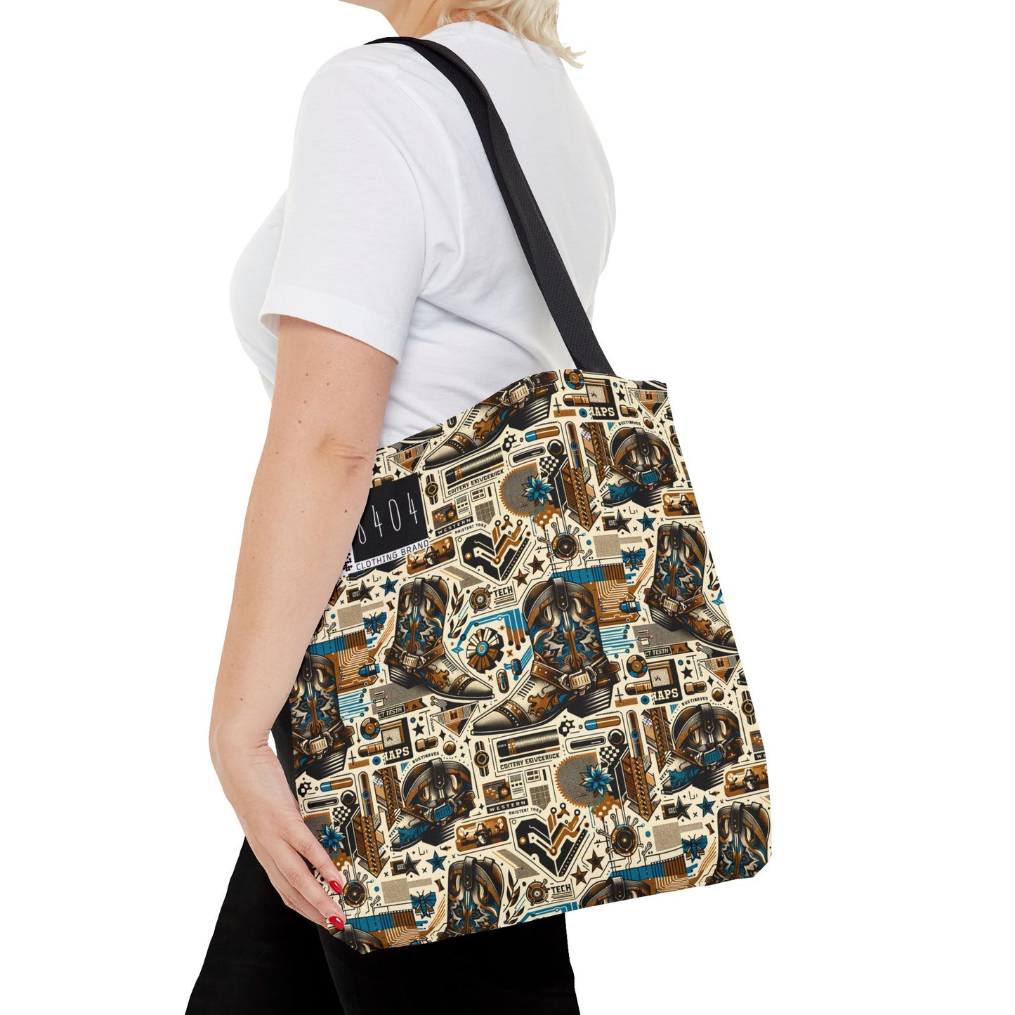 Digital Cowboy Chic Tech-Infused Western Fusion Tote Bag - 8404 Design-45