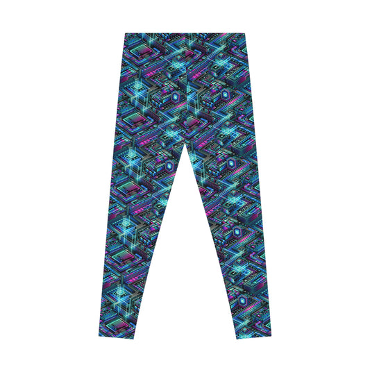 Digital Dreamland Futuristic Tech Aesthetic Stretch Leggings - 8404 Design-42