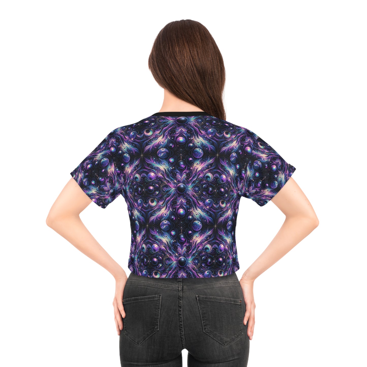 Galactic Hues Tech-Forward Cosmic Fusion Crop Tee - 8404 Design-41