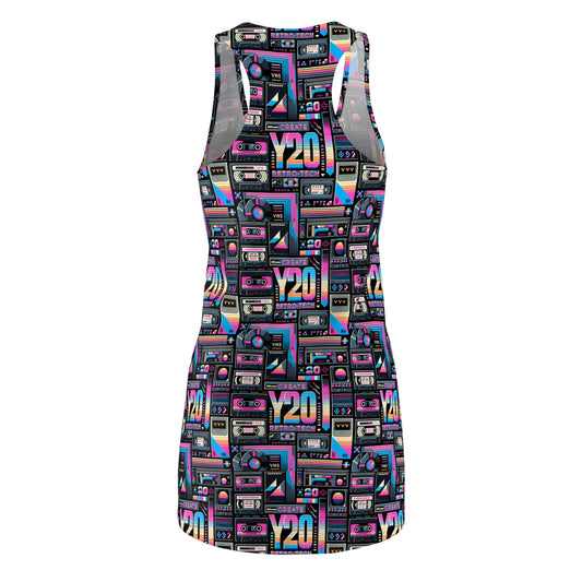 Digital Nostalgia Tech-Inspired Retro Fusion Women's Cut & Sew Racerback Dress - 8404 Design-65