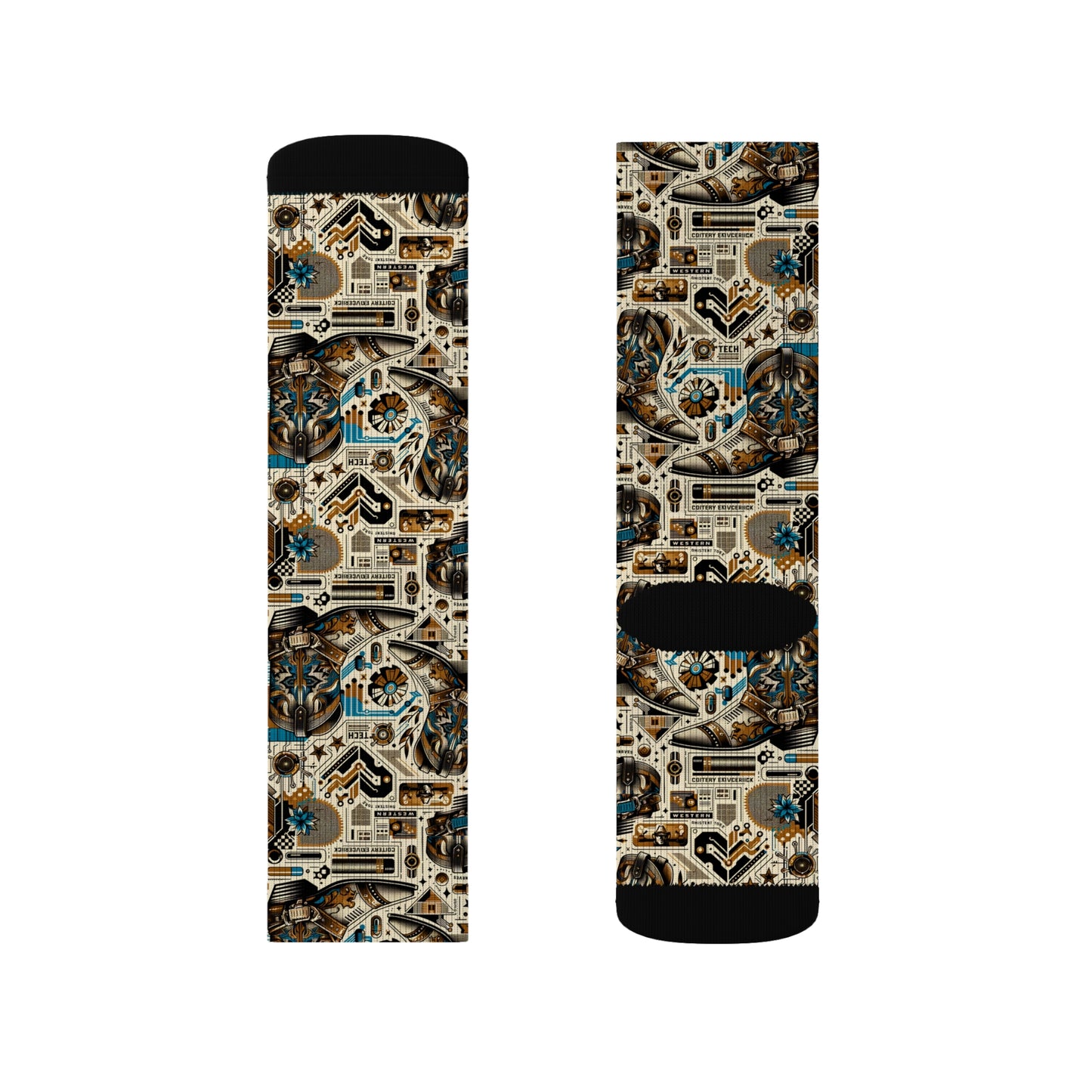 Digital Cowboy Chic Tech-Infused Western Fusion Sublimation Socks - 8404 Design-45