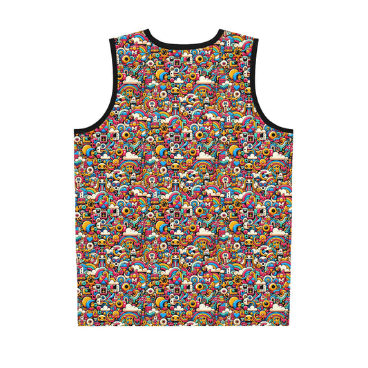 Neon Pop Playful Pop Culture Mashup Basketball Jersey - 8404 Design-62