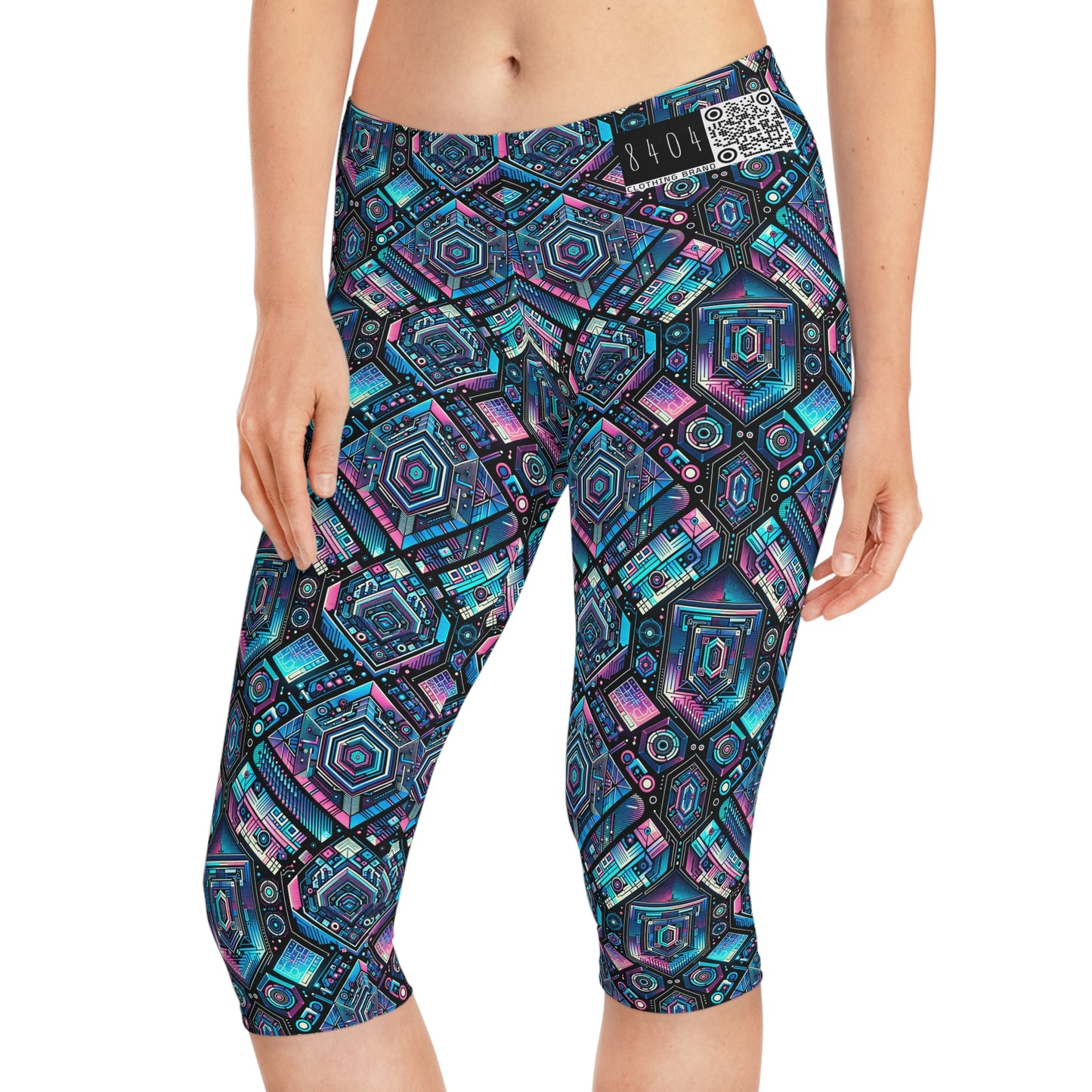 Digital Dreamland Futuristic Tech Aesthetic Women's Capri Leggings - 8404 Design-46