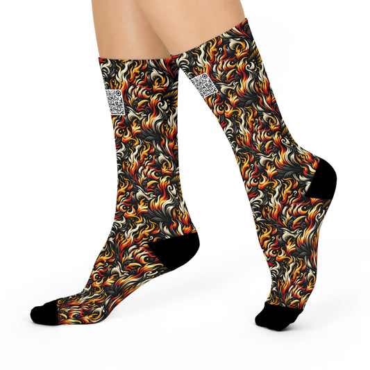 Fire & Flames Bold Streetwear Statement Cushioned Crew Socks - 8404 Design-55