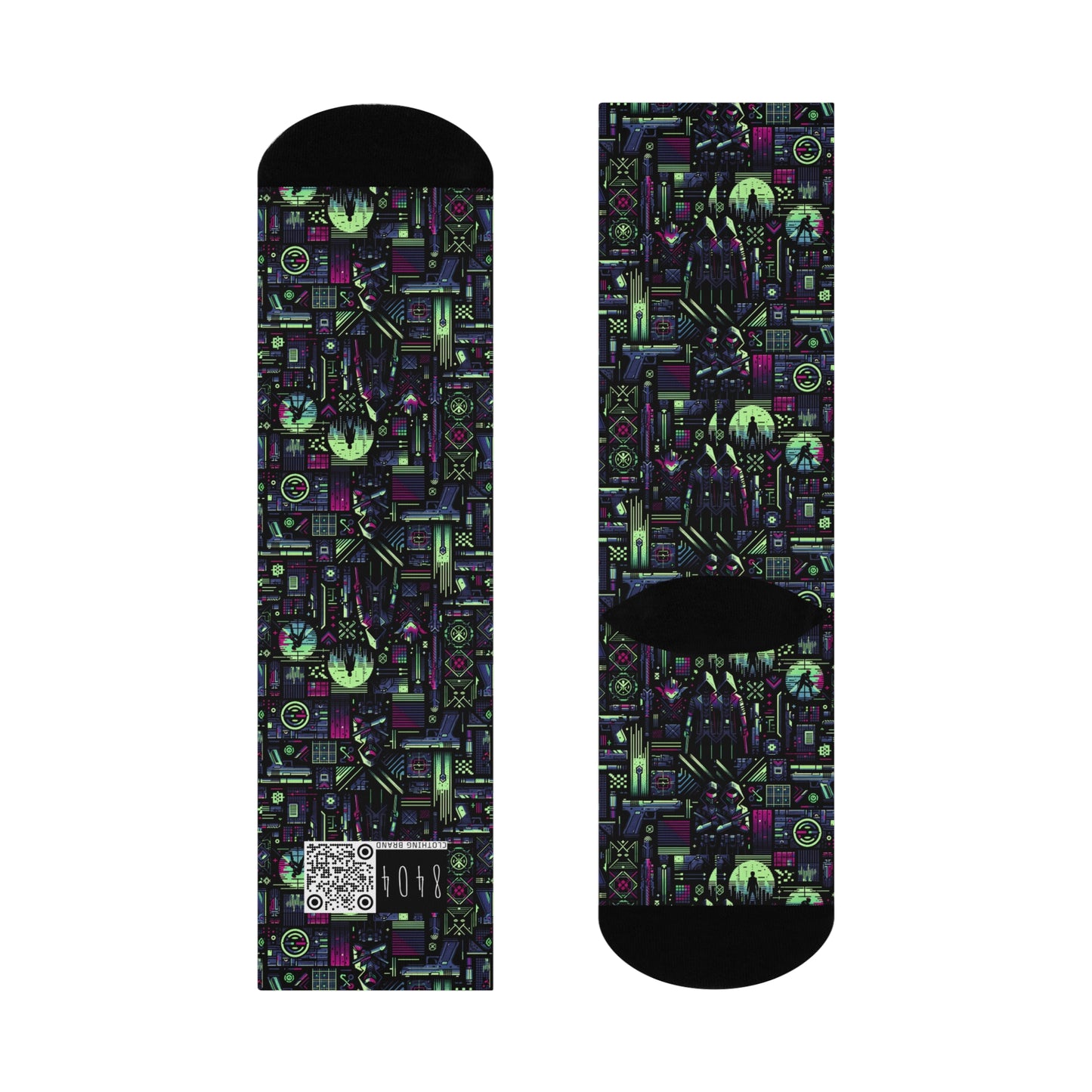 Tech Noir Futuristic Cyberpunk Cushioned Crew Socks - 8404 Design-63