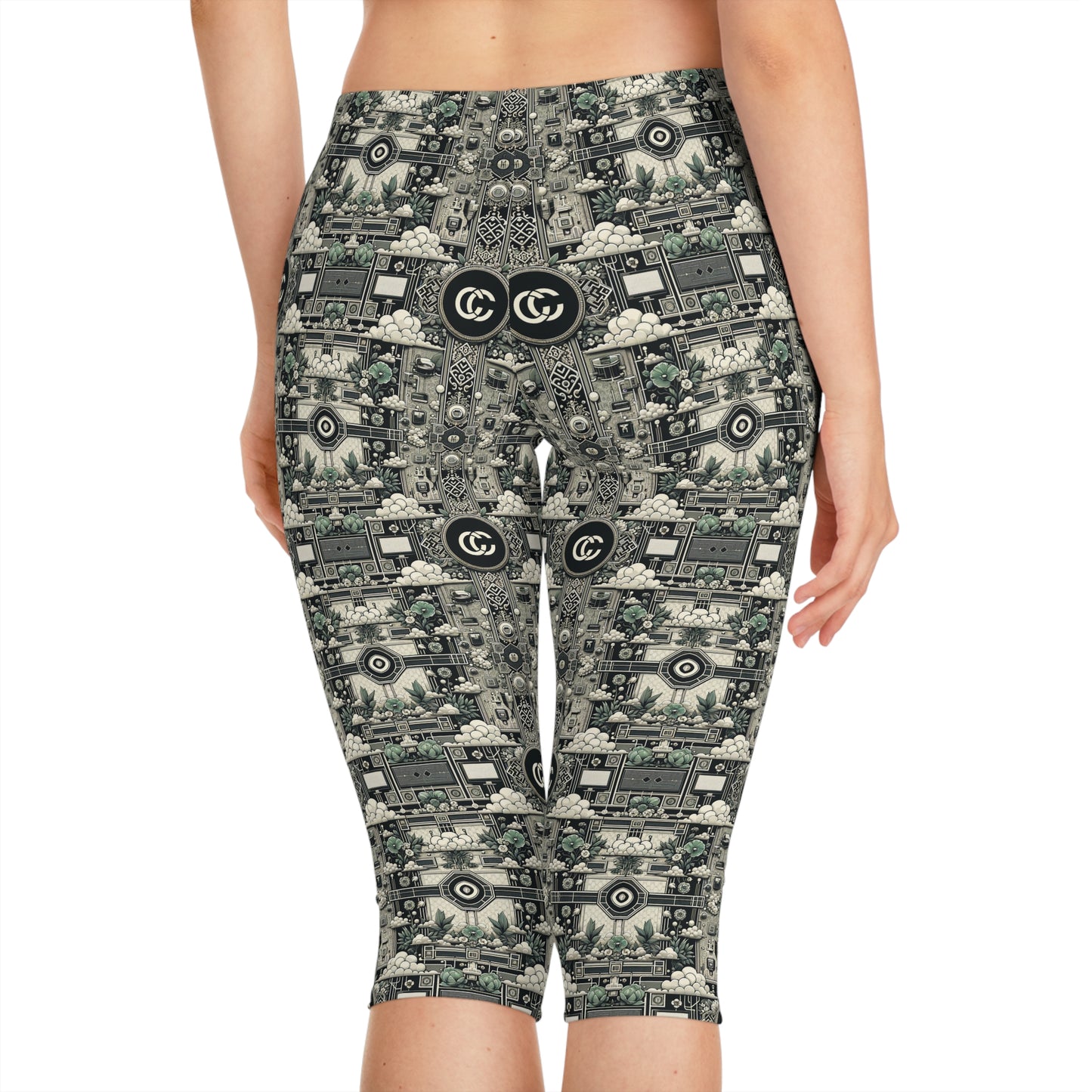 Cyber Garden Party Tech Garden Extravaganza Women's Capri Leggings - 8404 Design-54