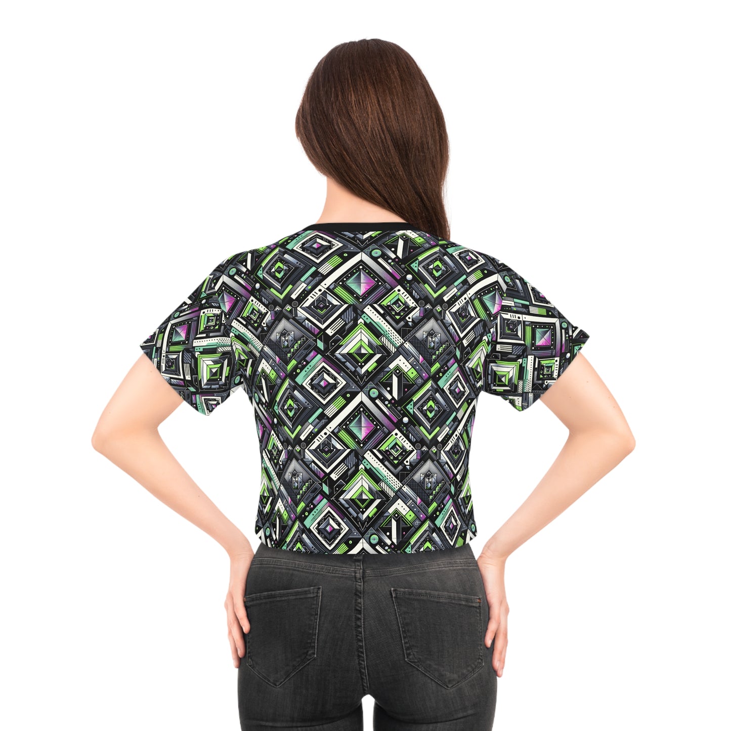 Retro Futurism Graphics Tech-Forward Streetwear Crop Tee - 8404 Design-48