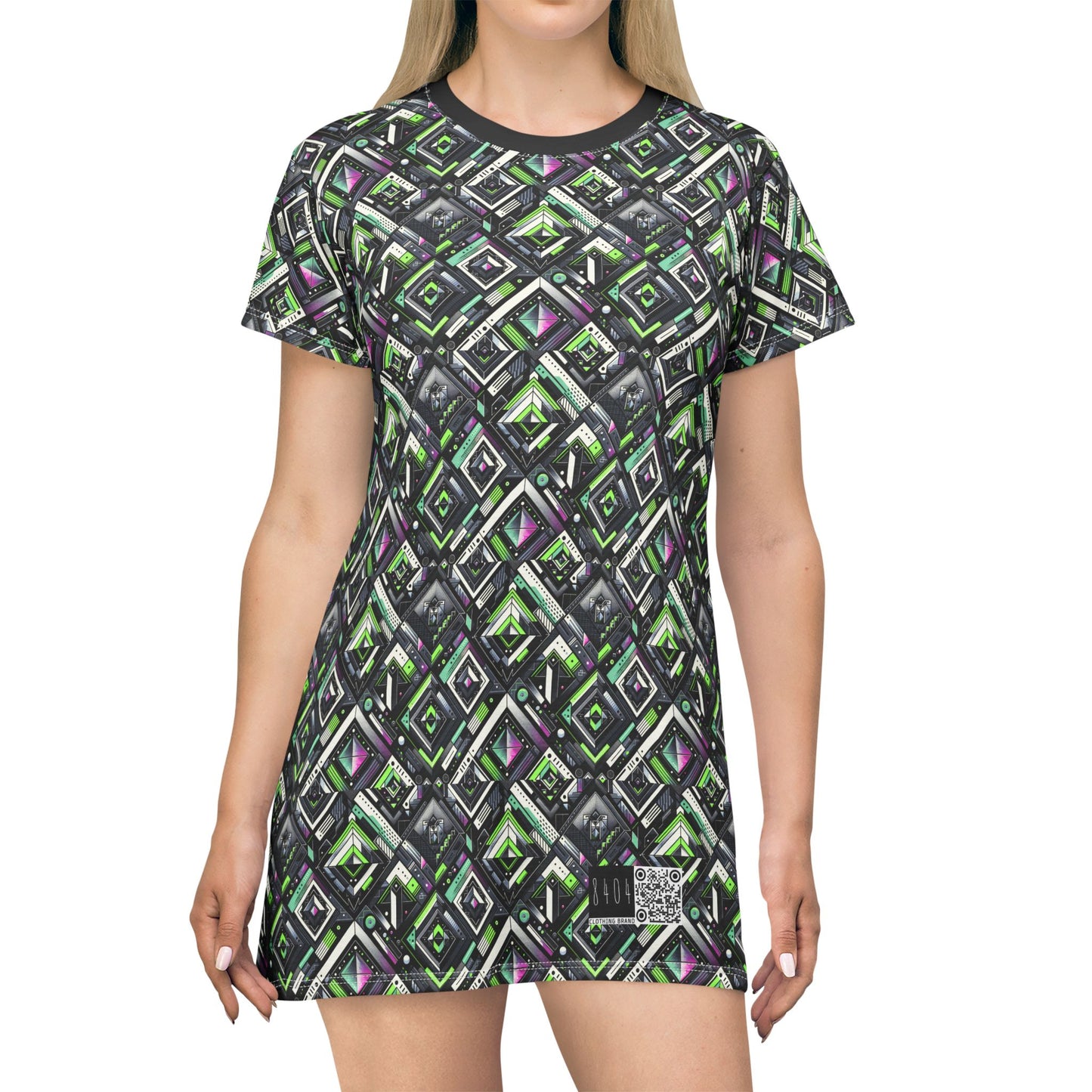 Retro Futurism Graphics Tech-Forward Streetwear T-Shirt Dress - 8404 Design-48