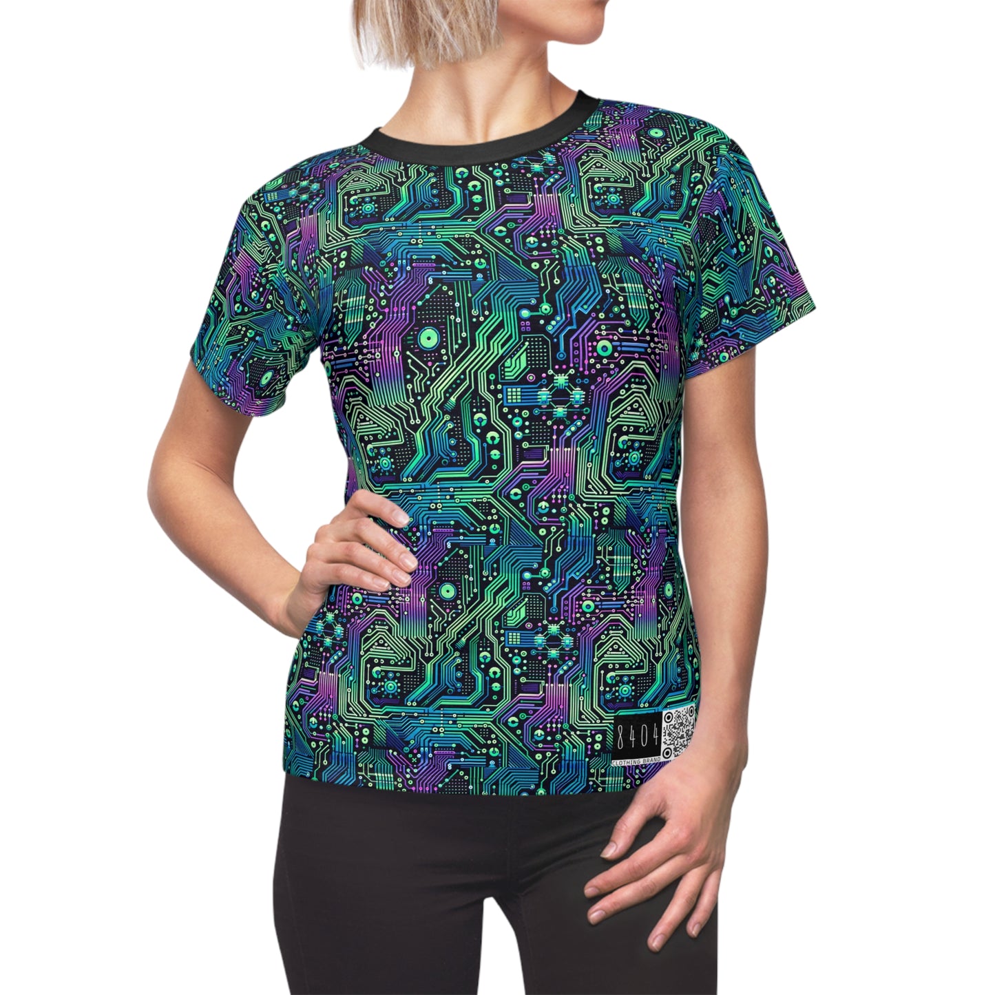 Tech-Infused Neon Tech-Forward Streetwear Women's Cut & Sew Tee - 8404 Design-66