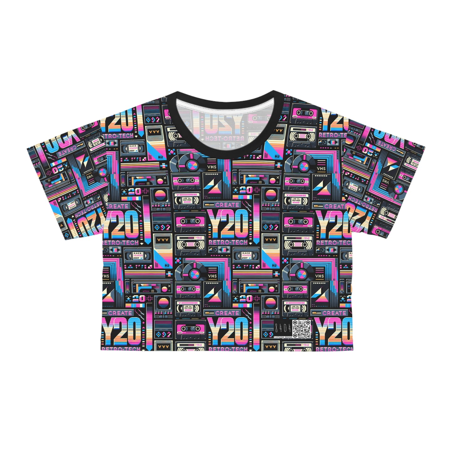 Digital Nostalgia Tech-Inspired Retro Fusion Crop Tee - 8404 Design-65