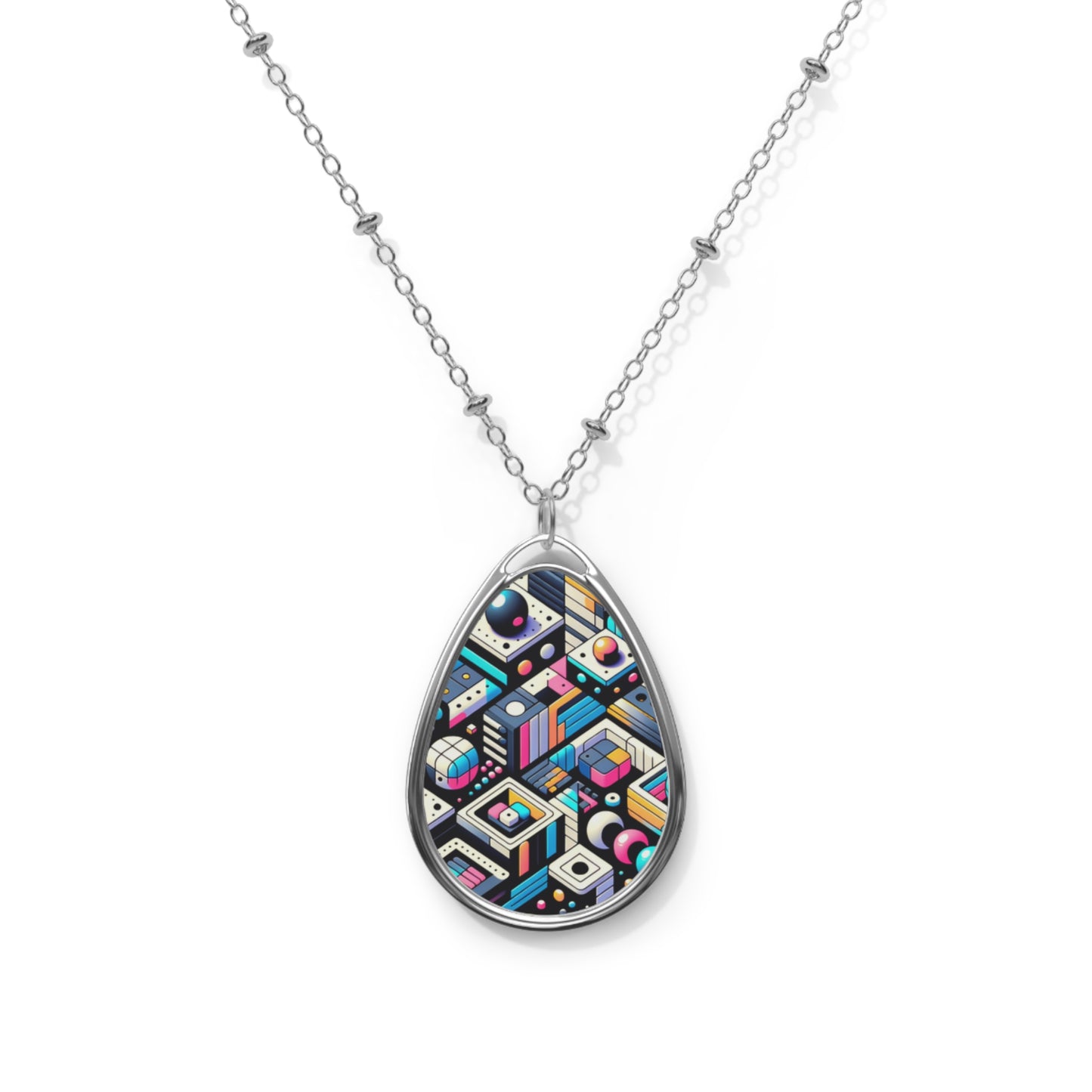 Digital Art Movement Contemporary Digital Oval Necklace - 8404 Design-68
