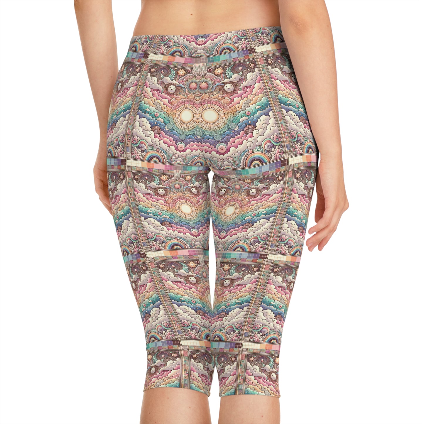 Digital Dreamland Whimsical and Nostalgic Streetwear With a Digital Twist Women's Capri Leggings - 8404 Design-56