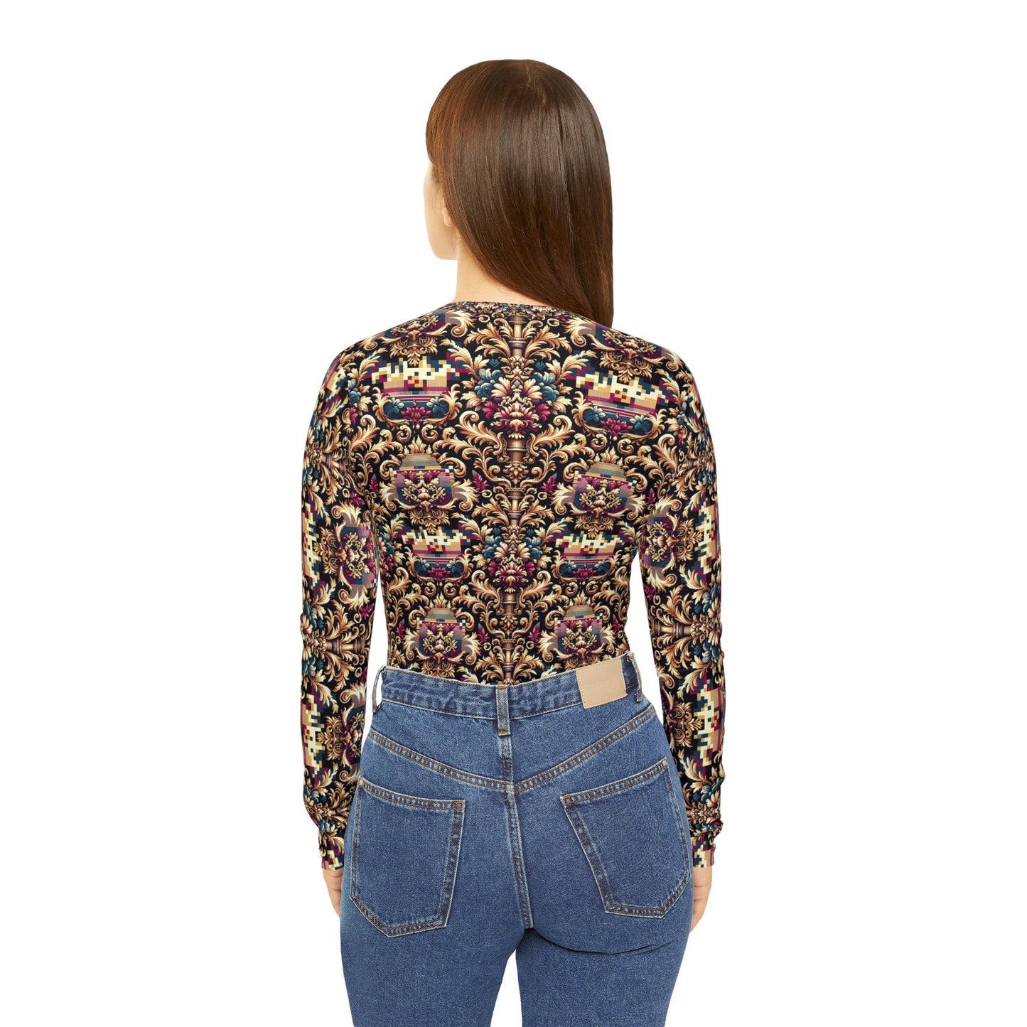 Digital Renaissance Modern Baroque Fusion Women's Long Sleeve V-Neck Shirt - 8404 Design-53