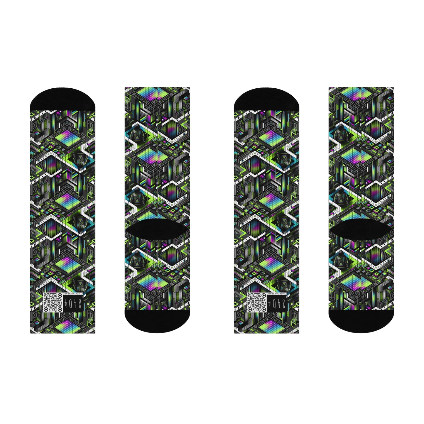 Retro Futurism Graphics Tech-Forward Streetwear Cushioned Crew Socks - 8404 Design-52