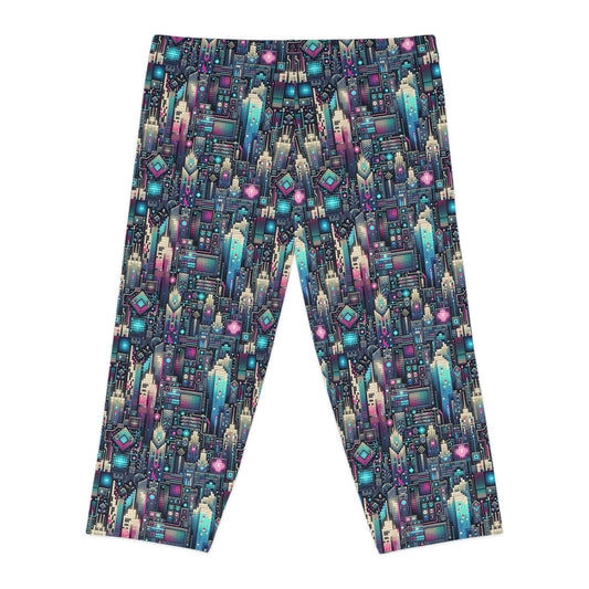 Digital Renaissance Tech-Forward Maximalism Women's Capri Leggings - 8404 Design-56