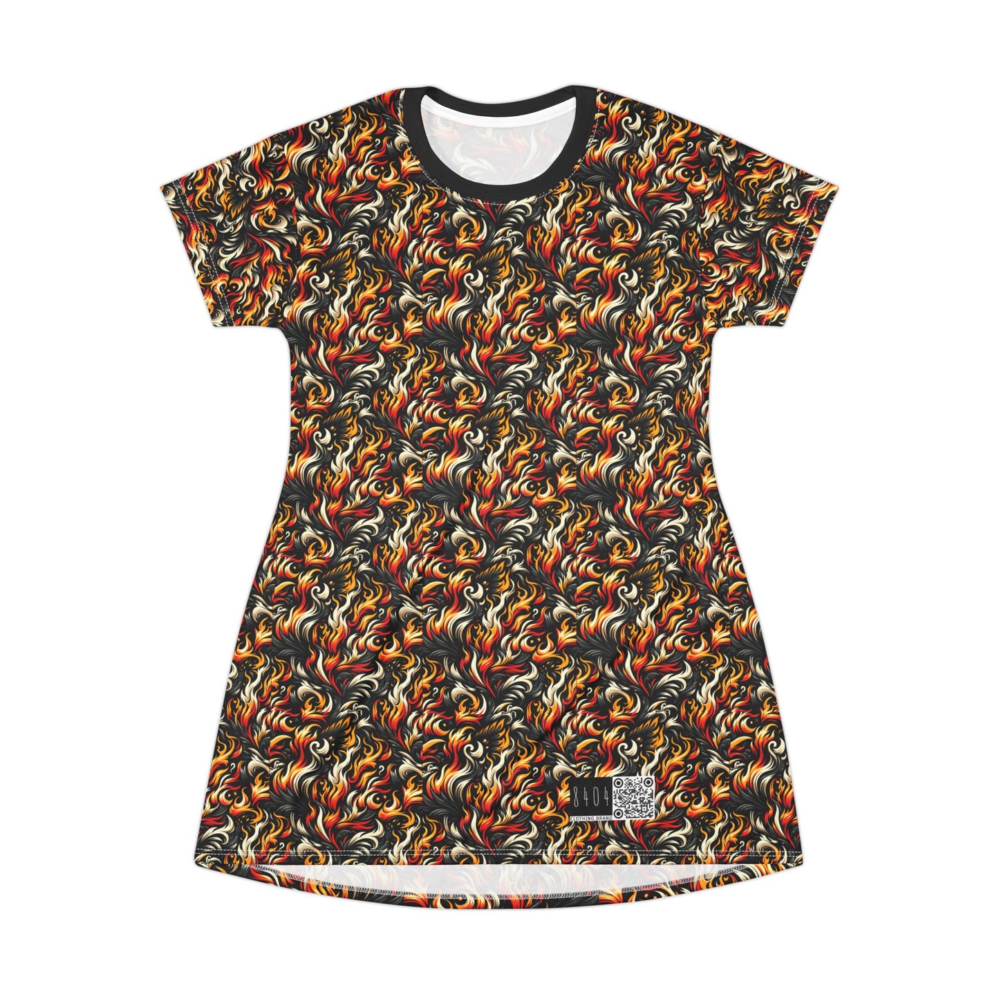 Fire & Flames Bold Streetwear Statement T-Shirt Dress - 8404 Design-55