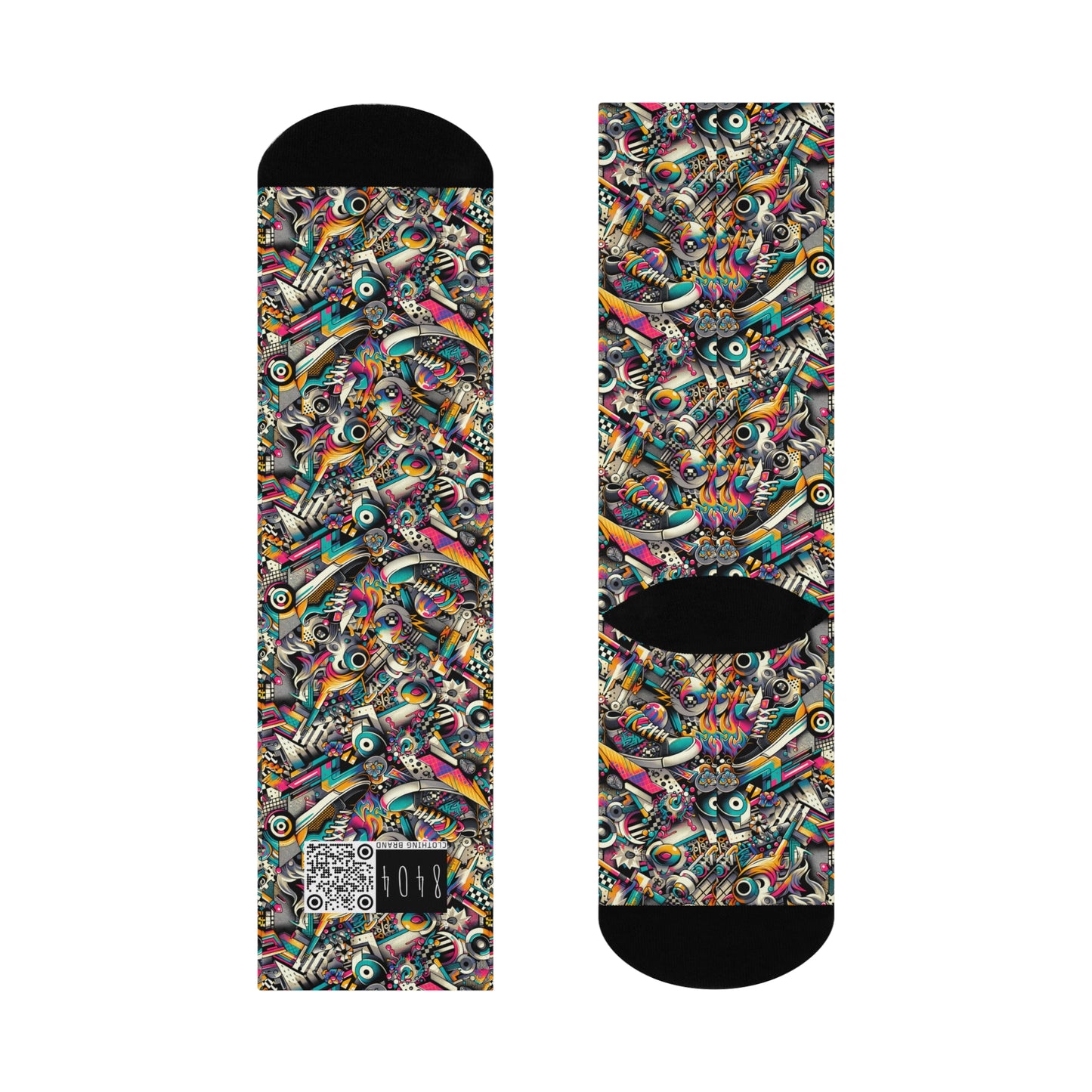 Urban Graffiti Fusion Eclectic Street Art Meets Modern Tech Culture Cushioned Crew Socks - 8404 Design-55