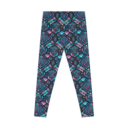 Digital Dreamland Futuristic Tech Aesthetic Stretch Leggings - 8404 Design-46