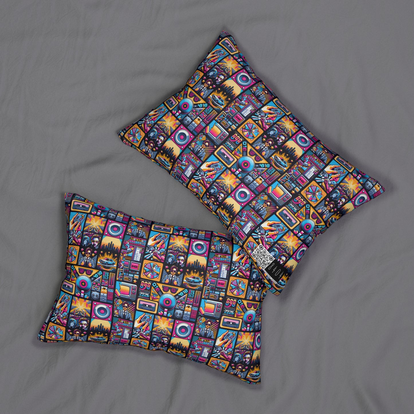 Digital Pop Culture Mashup Maximalist Pop Spun Polyester Lumbar Pillow - 8404 Design-52 B